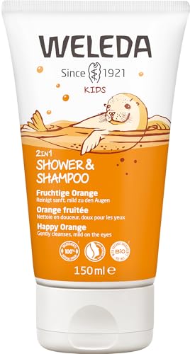 WELEDA Bio Kids 2-in-1 Shower & Shampoo Fruity Orange, natural cosmetic shower gel and body lotion for gentle cleansing of skin and hair, suitable for children from three years (1 x 150 ml) on sale